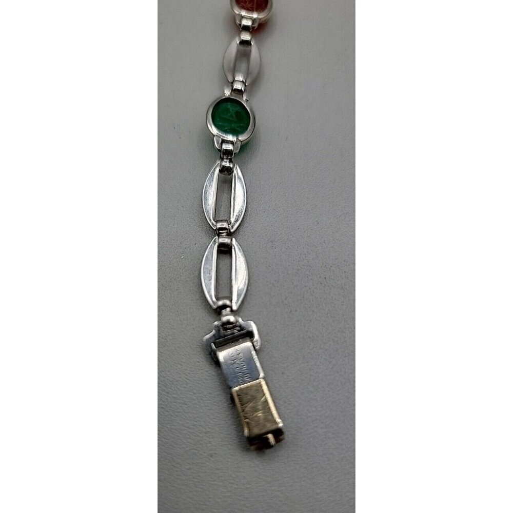 14k W. E. Richards Co. Symmetalic Sterling & Scarab Bracelet 6" Gemstones 1940s - Picture 15 of 15